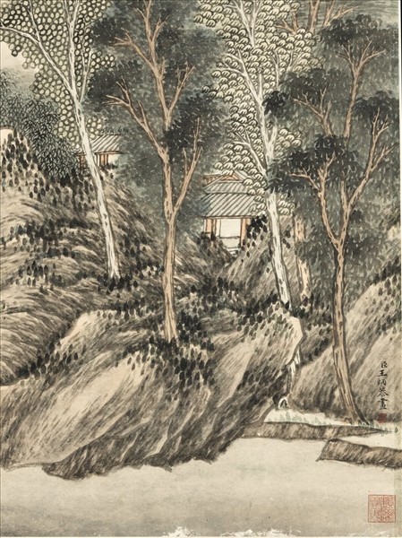 清王炳雲峰煙樹　軸