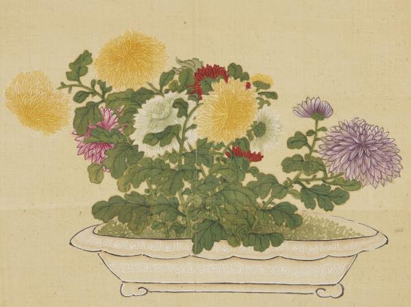 清王圖炳冬景花卉詩畫冊　冊　盆菊