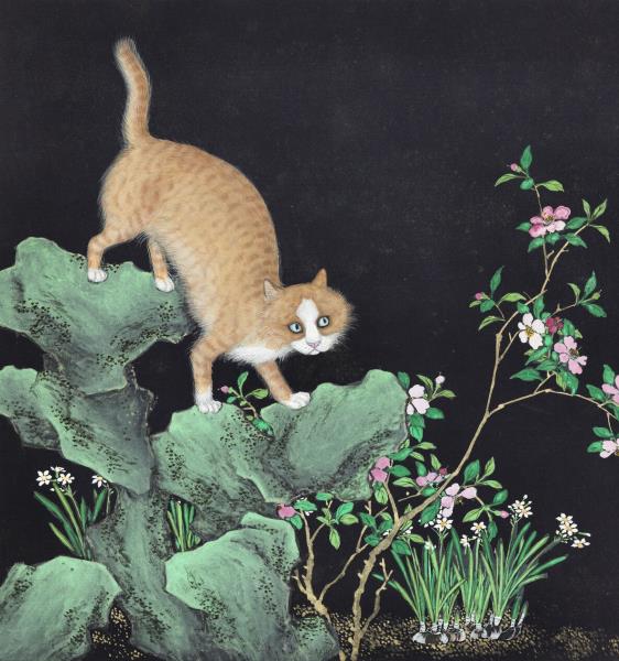 清沈振麟畫耄耋同春　冊　水仙貍奴