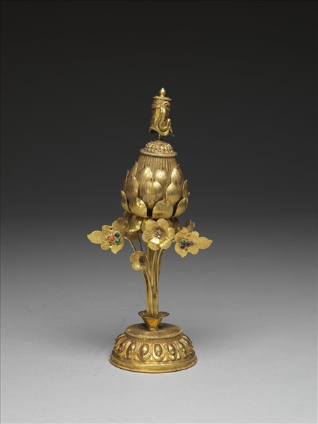 銅鍍金嵌料石八吉祥-勝利幢