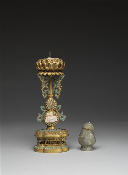 銅鍍金嵌玉填料八寶（寶瓶）