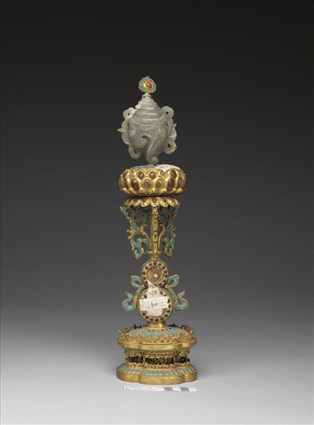 銅鍍金嵌玉填料八寶（法螺）