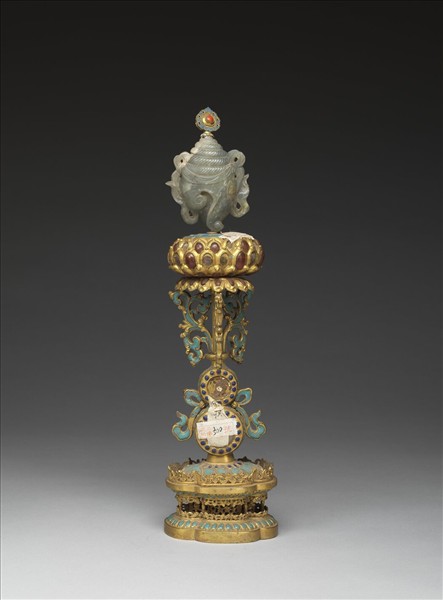 銅鍍金嵌玉填料八寶（法螺）