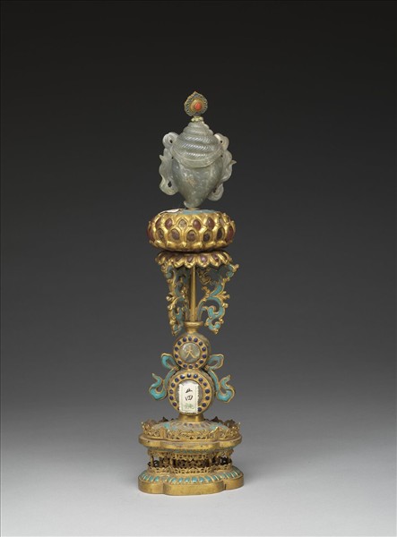 銅鍍金嵌玉填料八寶（法螺）