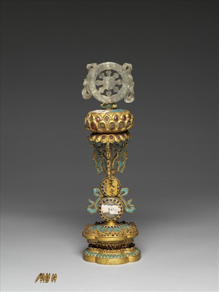 銅鍍金嵌玉填料八寶（法輪）