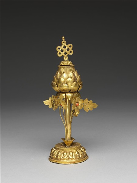 銅鍍金嵌料石八吉祥-吉祥結