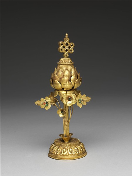 銅鍍金嵌料石八吉祥-吉祥結