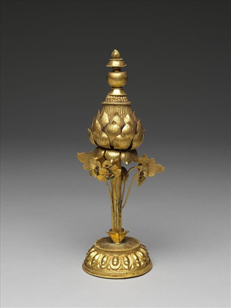 銅鍍金嵌料石八吉祥-寶瓶