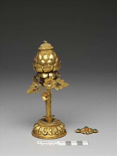 銅鍍金嵌料石八吉祥-寶輪