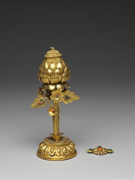 銅鍍金嵌料石八吉祥-寶輪