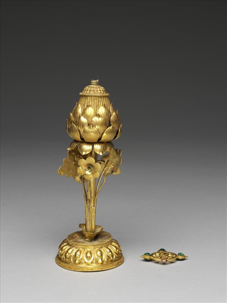 銅鍍金嵌料石八吉祥-寶輪