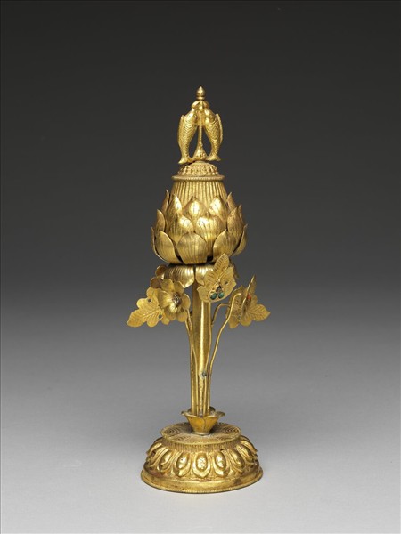 銅鍍金嵌料石八吉祥-雙魚