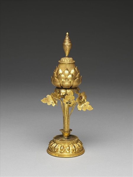 銅鍍金嵌料石八吉祥-寶螺