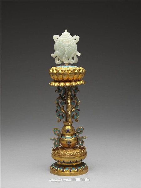 銅鍍金嵌青玉及填琺瑯八吉祥-寶螺