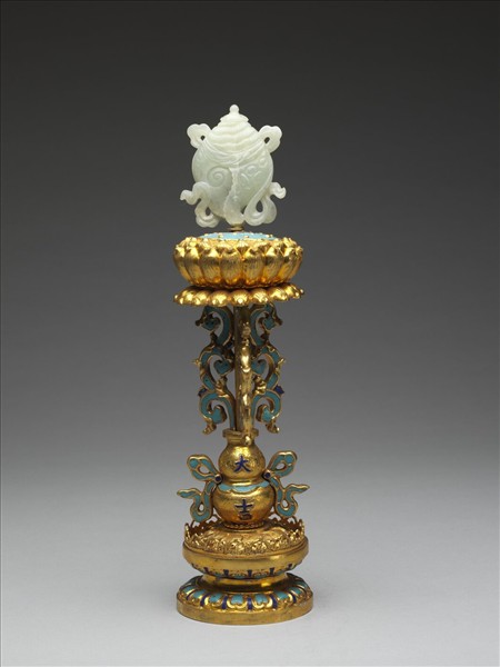 銅鍍金嵌青玉及填琺瑯八吉祥-寶螺