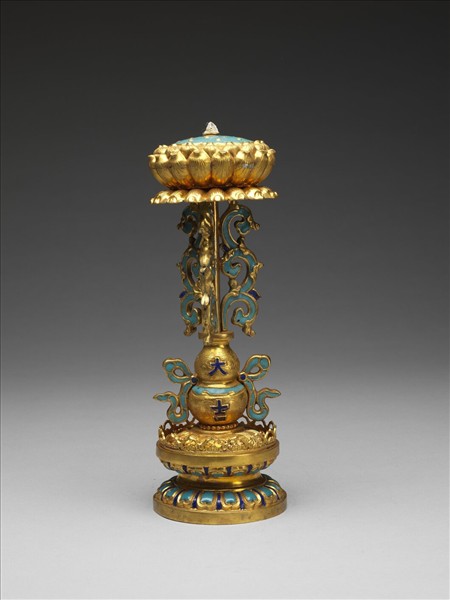 銅鍍金嵌青玉及填琺瑯八吉祥-寶輪