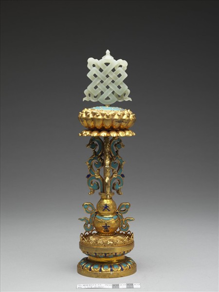 銅鍍金嵌青玉及填琺瑯八吉祥-吉祥結