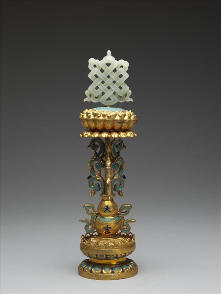 銅鍍金嵌青玉及填琺瑯八吉祥-吉祥結