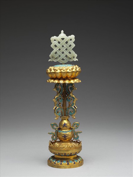 銅鍍金嵌青玉及填琺瑯八吉祥-吉祥結