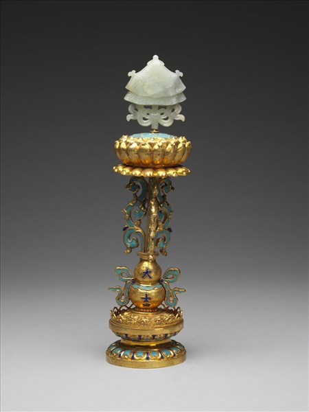 銅鍍金嵌青玉及填琺瑯八吉祥-傘蓋