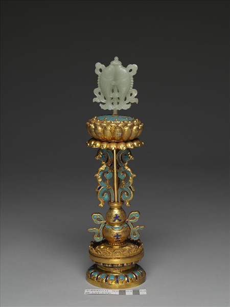 銅鍍金嵌青玉及填琺瑯八吉祥-雙魚