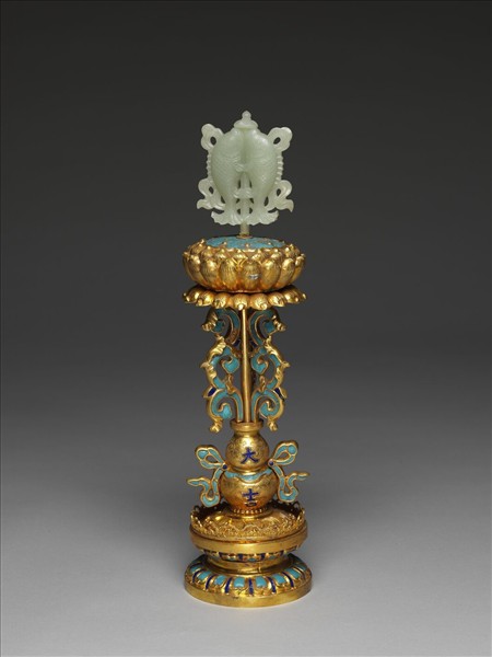 銅鍍金嵌青玉及填琺瑯八吉祥-雙魚