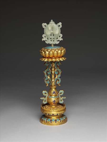 銅鍍金嵌青玉及填琺瑯八吉祥-雙魚