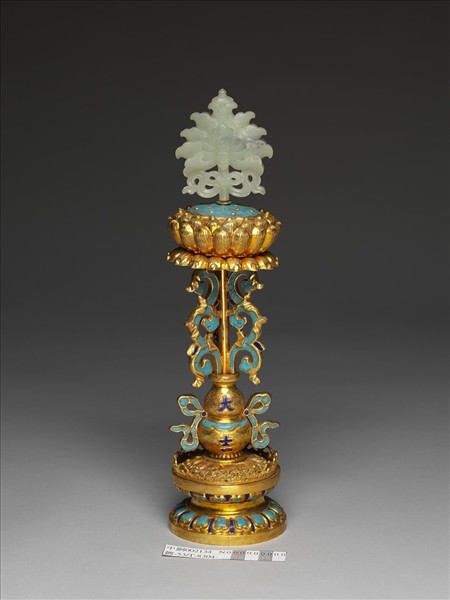 銅鍍金嵌青玉及填琺瑯八吉祥-蓮花