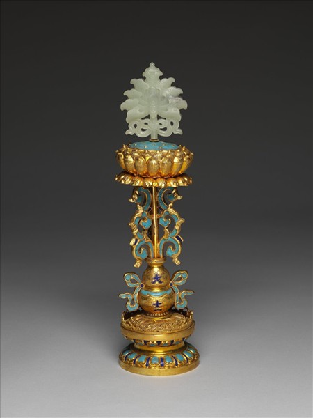 銅鍍金嵌青玉及填琺瑯八吉祥-蓮花