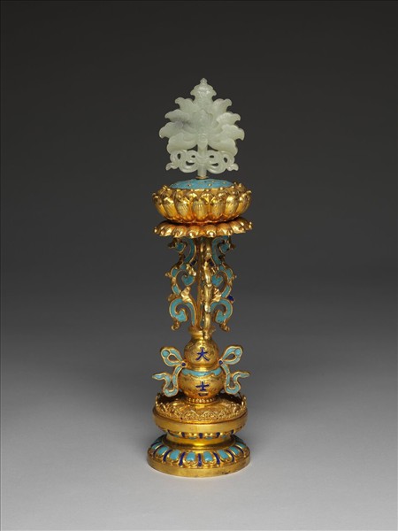 銅鍍金嵌青玉及填琺瑯八吉祥-蓮花