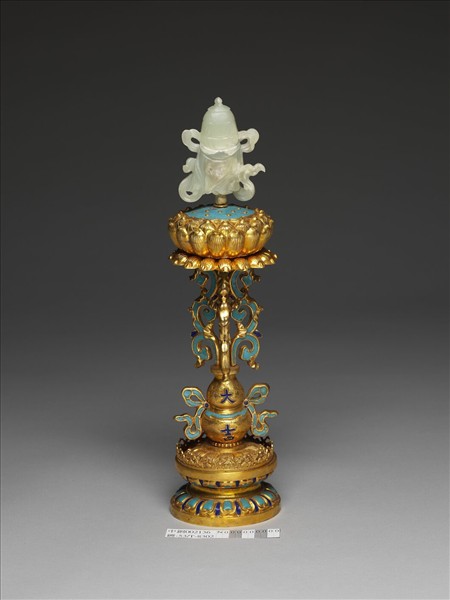 銅鍍金嵌青玉及填琺瑯八吉祥-勝利幢