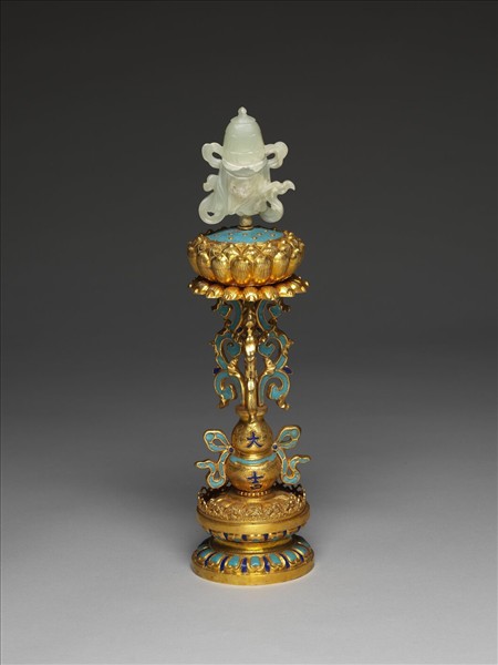 銅鍍金嵌青玉及填琺瑯八吉祥-勝利幢
