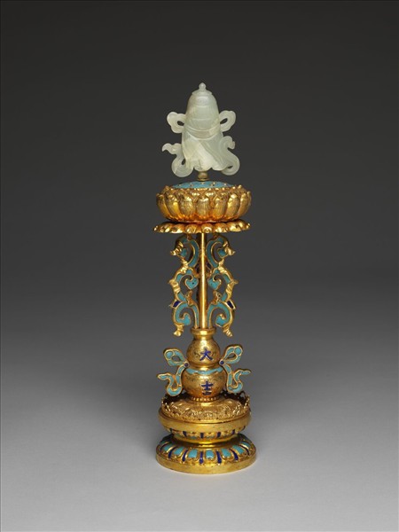 銅鍍金嵌青玉及填琺瑯八吉祥-勝利幢