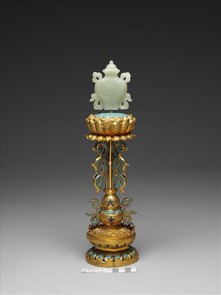 銅鍍金嵌青玉及填琺瑯八吉祥-寶瓶