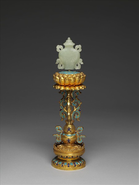 銅鍍金嵌青玉及填琺瑯八吉祥-寶瓶