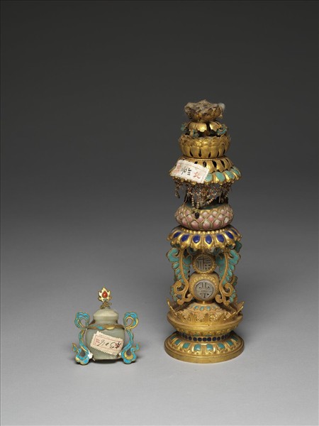 銅鍍金嵌玉及填料八寶（寶瓶）