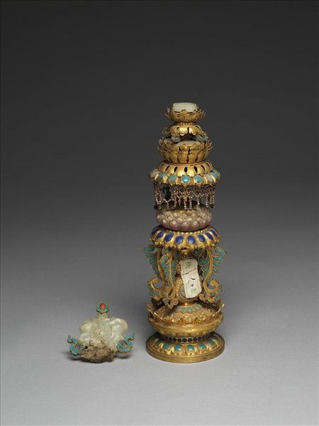 銅鍍金嵌玉及填料八寶（蓮花）