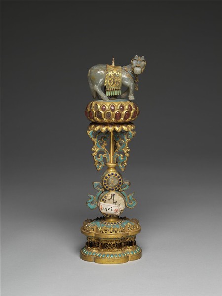 銅鍍金嵌玉及填料七政寶（寶馬）