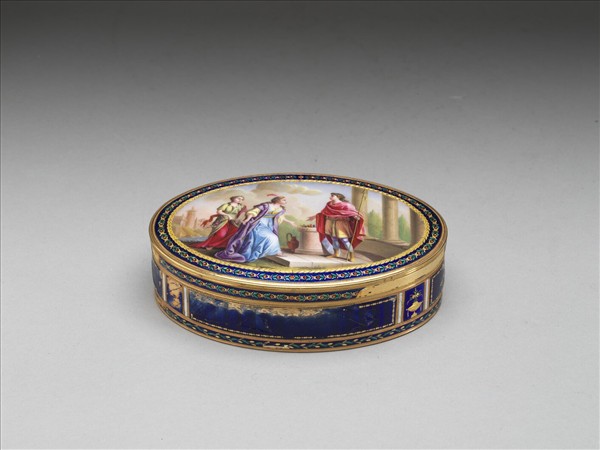 鍍金內填兼畫琺瑯西洋人物圖盒