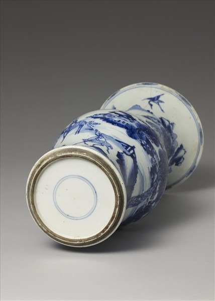 青花松鶴山水鹿紋鳳尾瓶