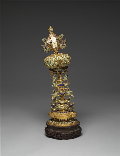 銅鍍金嵌料石八寶（法螺）