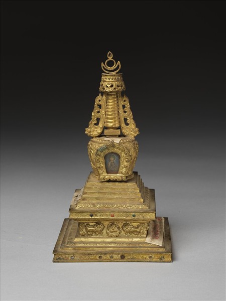 銅鍍金嵌料佛塔 多門塔