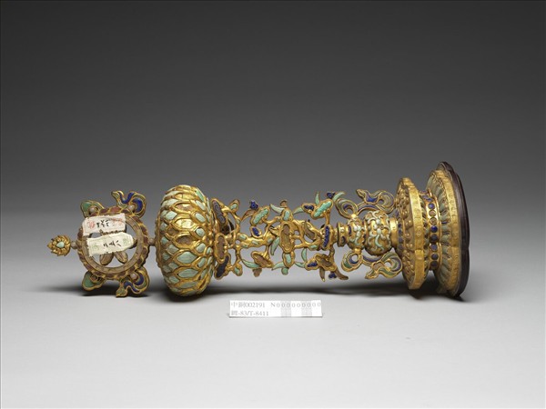 銅鍍金嵌料石八寶（法輪）