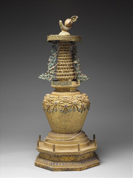 銅鍍金嵌玉及填料佛塔 尊勝塔