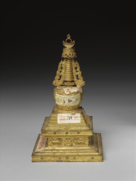 銅鍍金嵌料佛塔 菩提塔