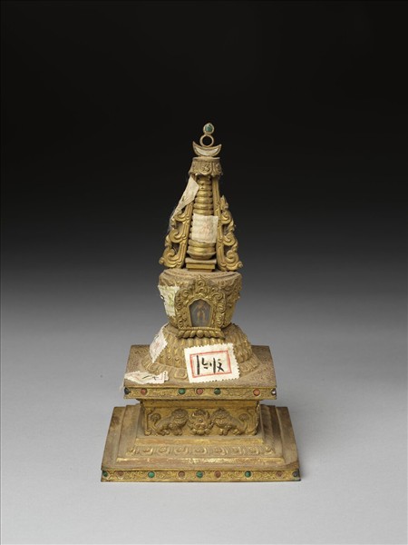 銅鍍金嵌料佛塔 聚蓮塔