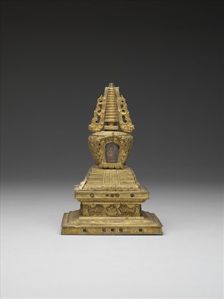 銅鍍金嵌料佛塔 天降塔