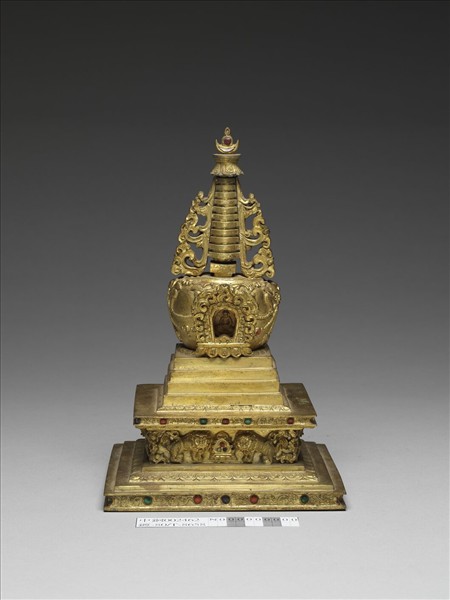 銅鍍金嵌料佛塔－菩提塔