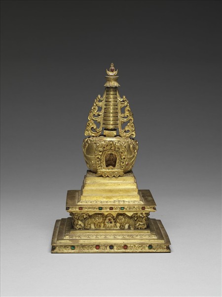 銅鍍金嵌料佛塔－菩提塔