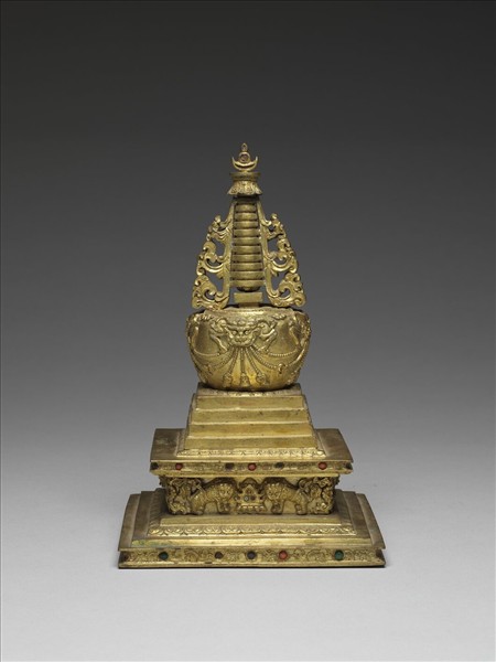 銅鍍金嵌料佛塔－菩提塔